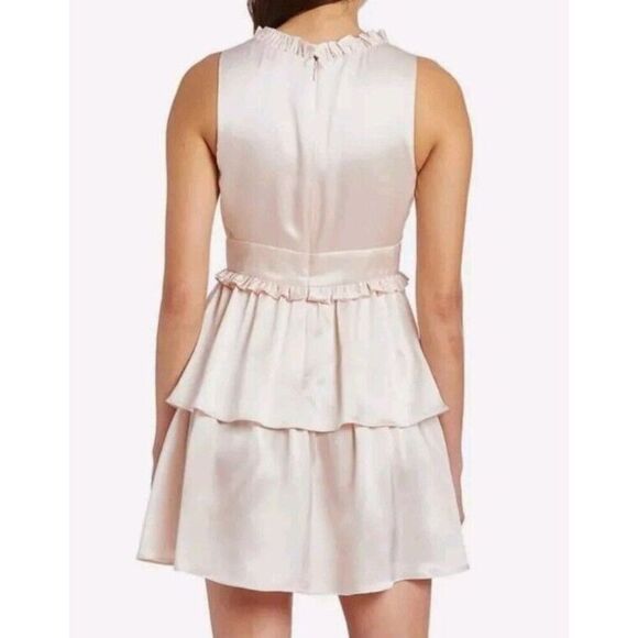 AMANDA UPRICHARD 100% Silk Champagne Tiered Sleeveless Dress Size‎ Large NWT - Picture 5 of 10